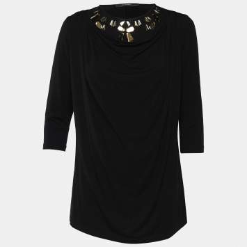 Pre Owned Givenchy Black Jersey Knit Crystal Embellished Blouse S