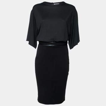 Pre Owned Givenchy Black Stretch Knit & Satin Trim Detailed Dress M