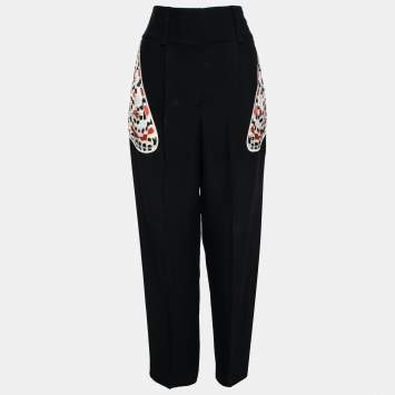 Pre Owned Givenchy Black Crepe & Printed Satin Inset Detailed Pants M