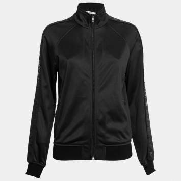 Pre Owned Givenchy Black Jersey Logo Tape Trimmed Zip Front Jacket M