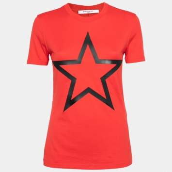 Pre Owned Givenchy Red Cotton Star Appliqued Short Sleeve T-Shirt S
