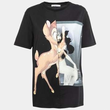 Pre Owned Givenchy Black Bambi Printed Cotton Short Sleeve T-Shirt M