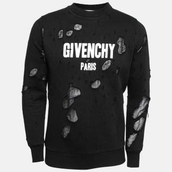 Pre Owned Givenchy Black Distressed Cotton Logo Printed Sweatshirt XS