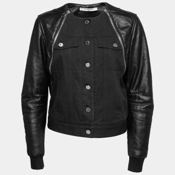 مملوكة مسبقًا Givenchy Black Denim & Leather Zip Detail Button Front Jacket M