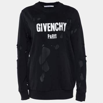 Pre Owned Givenchy Black Cotton Knit Distressed Sweatshirt XS