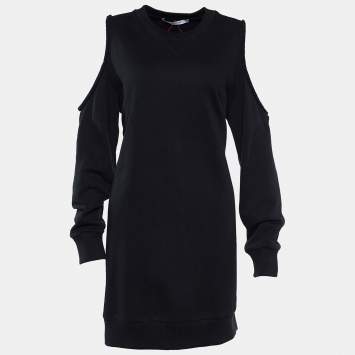 Pre Owned Givenchy Black Cotton Eye Embroidered Cold Shoulder Shift Dress M
