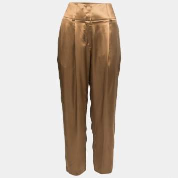 Pre Owned Givenchy Brown Silk Satin Pleated Trousers M