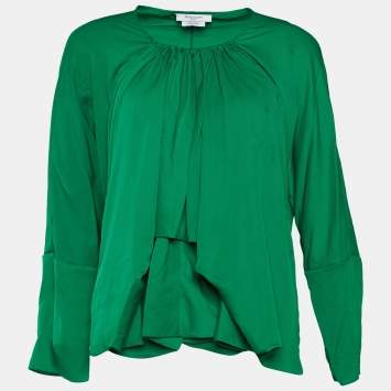 Pre Owned Givenchy Green Synthetic Draped Long Sleeve Blouse M