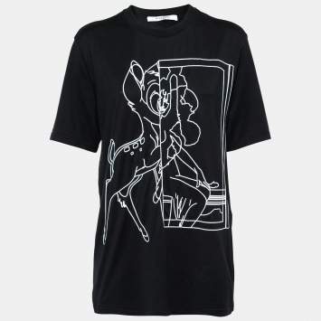 Pre Owned Givenchy Black Bambi Print Jersey Crew Neck T-Shirt S