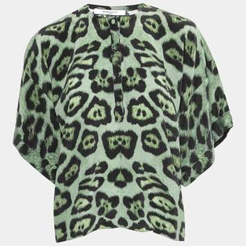 Pre Owned Givenchy Green Jaguar Print Silk Oversized Blouse S 