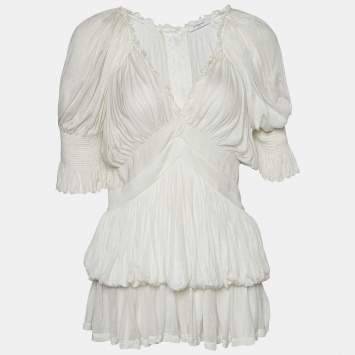 Pre Owned Givenchy White Modal Knit Smock Detail Top S