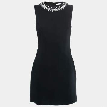 Pre Owned Givenchy Black Crepe Neck-Embellished Sheath Dress M
