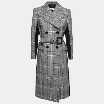 Pre Owned Givenchy Black Plaid Patterned Wool Belted Coat M  