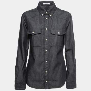 Pre Owned Givenchy Blue Denim Logo Printed Button Front Shirt L