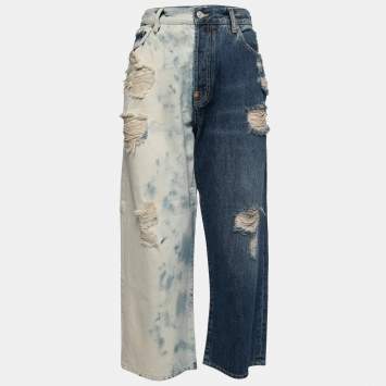 Pre Owned Givenchy Blue Two-Tone Distressed Denim Jeans L Waist 32"