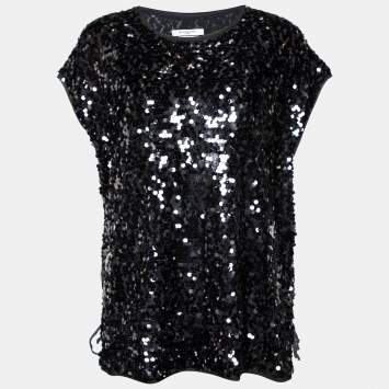 Pre Owned Givenchy Black Sequin Embellished Chiffon Top S