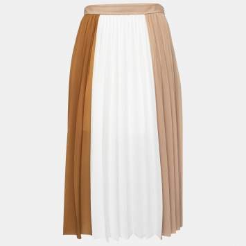 Pre Owned Givenchy Beige & White Plisse Pleated Skirt S