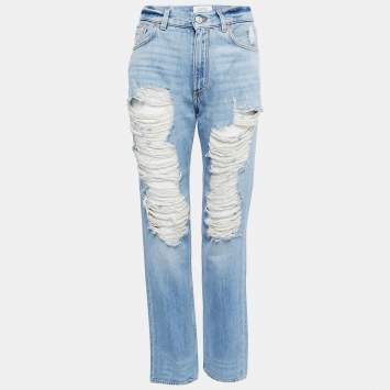 Pre Owned Givenchy Blue Ripped Denim Straight Leg Jeans M Waist 28"