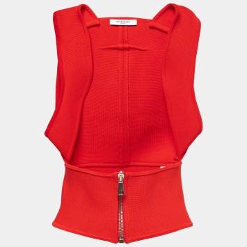 Pre Owned Givenchy Red Knit Sleeveless Open Front Top M