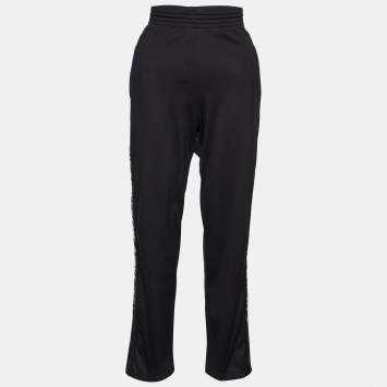 Pre Owned Givenchy Black Synthetic Logo Side Stripe Detail Track Pants M