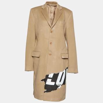 Pre Owned Givenchy Light Brown Wool & Cashmere Printed Detail Mid Length Coat XL