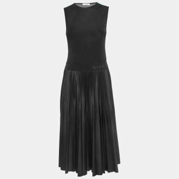 Pre Owned Givenchy Black Jersey Pleated Midi Dress M