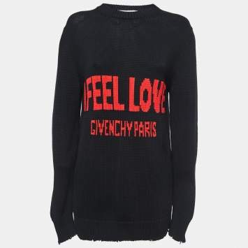 Pre Owned Givenchy Black I Feel Love Cotton Knit Crew Neck Jumper S