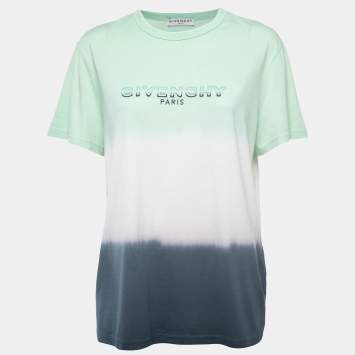 Pre Owned Givenchy Green/Blue Tye Dye Cotton Logo T-Shirt XS