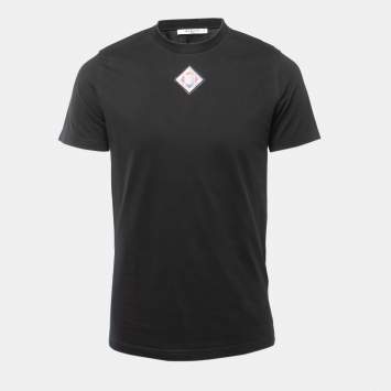 Pre Owned Givenchy Black Cotton Logo Patch Crew Neck Short Sleeve T-Shirt S