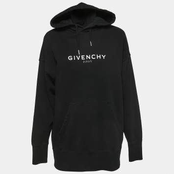 Pre Owned Givenchy Black Reverse Logo Print Cotton Oversized Hoodie XS