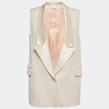 Pre Owned Givenchy Light Pink Cotton Blend Satin Trim Sleeveless Long Blazer M