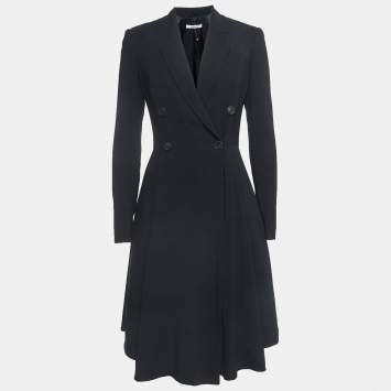 Pre Owned Givenchy Black Crepe Double Breasted Flared Mid-Length Coat M