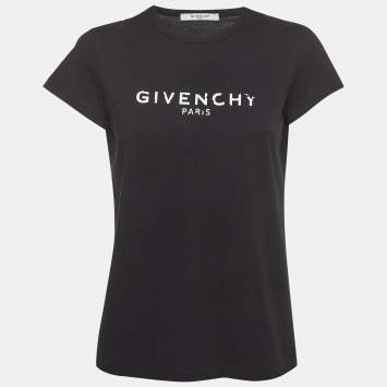 Pre Owned Givenchy Black Vintage Logo Print Cotton Short Sleeve T-Shirt XS