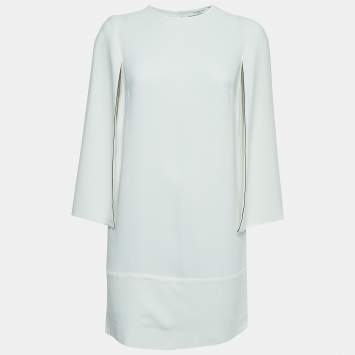 Pre Owned Givenchy White Crepe Cape Sleeve Detail Shift Dress M