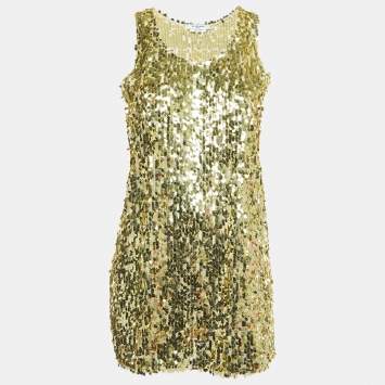 Pre Owned Givenchy Gold Sequined Sleeveless Mini Dress M