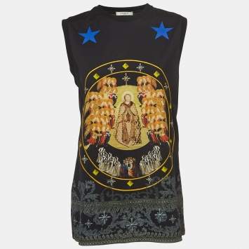 Pre Owned Givenchy Black Printed Cotton Knit Tank Top XS