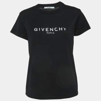 Pre Owned Givenchy Black Cracked Logo Print Cotton Jersey T-Shirt M