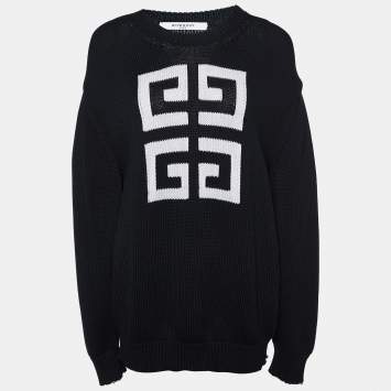 Pre Owned Givenchy Black 4G Logo Cotton Knit Crew Neck Jumper M