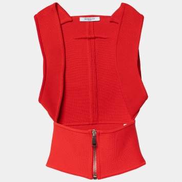 Pre Owned Givenchy Red Knit Sleeveless Open Front Top M