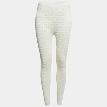Pre Owned Givenchy Off White Logo Patterned Knit Leggings XS