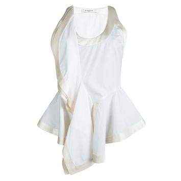 Pre Owned Givenchy White Silk Trim Ruffle Detail Sleeveless Top L
