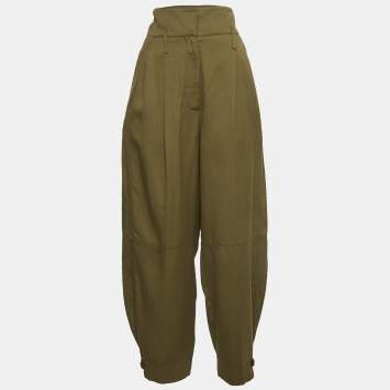 Pre Owned Givenchy Green Pleated Crepe High-Waisted Tapered Military Trousers L