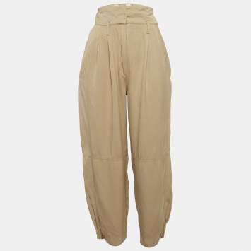 Pre Owned Givenchy Green Crepe High-Waisted Tapered Military Trousers S