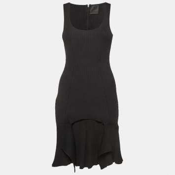 Pre Owned Givenchy Black Rib Knit Panelled Flounce Midi Dress S