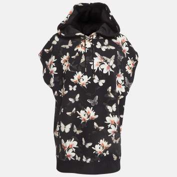 Pre Owned Givenchy Black Printed Cotton Knit Oversized Hoodie M