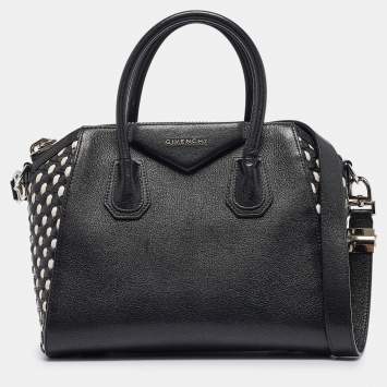 Pre Owned Givenchy Black/White Leather Small Woven Antigona Satchel