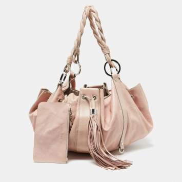 Pre Owned Givenchy Pink Leather Drawstring Tassel Hobo