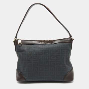 Pre Owned Givenchy Grey/Dark Brown Monogram Coated Canvas and Leather Hobo