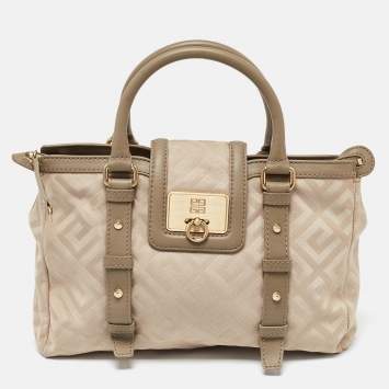 Pre Owned Givenchy Beige Signature Canvas and Leather Tote
