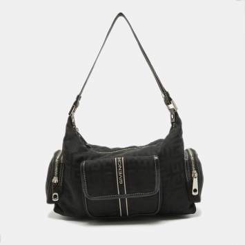 Pre Owned Givenchy Black Monogram Nylon and Leather Multiple Pocket Shoulder Bag 